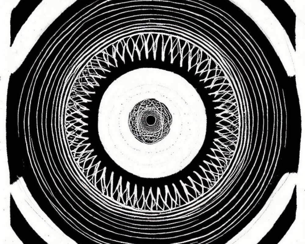 Monochrome concentric pattern with circular lines for optical illusion