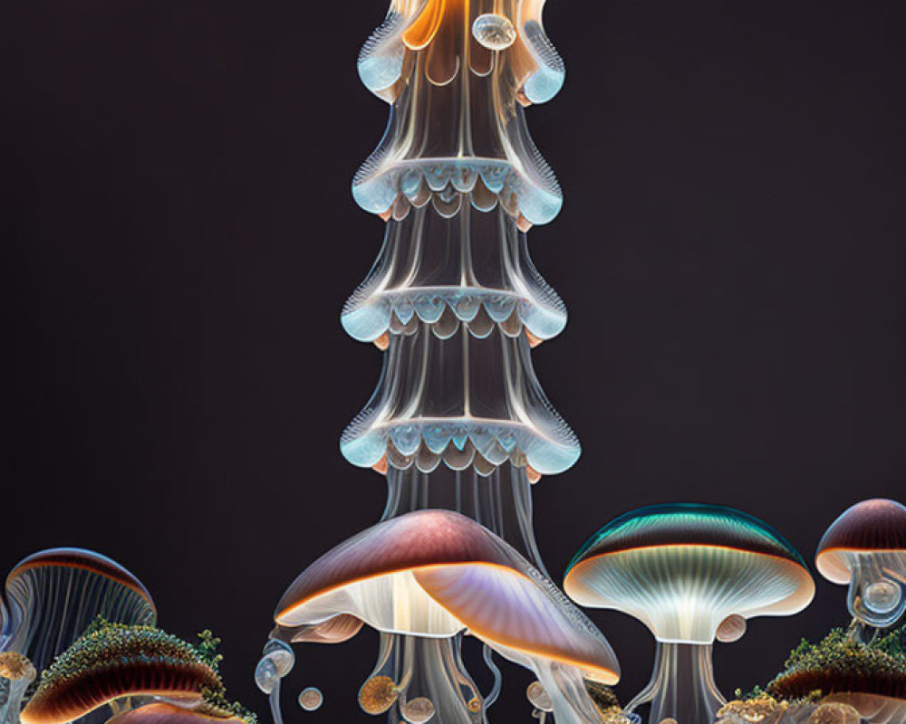 Stylized Bioluminescent Jellyfish in Vertical Composition