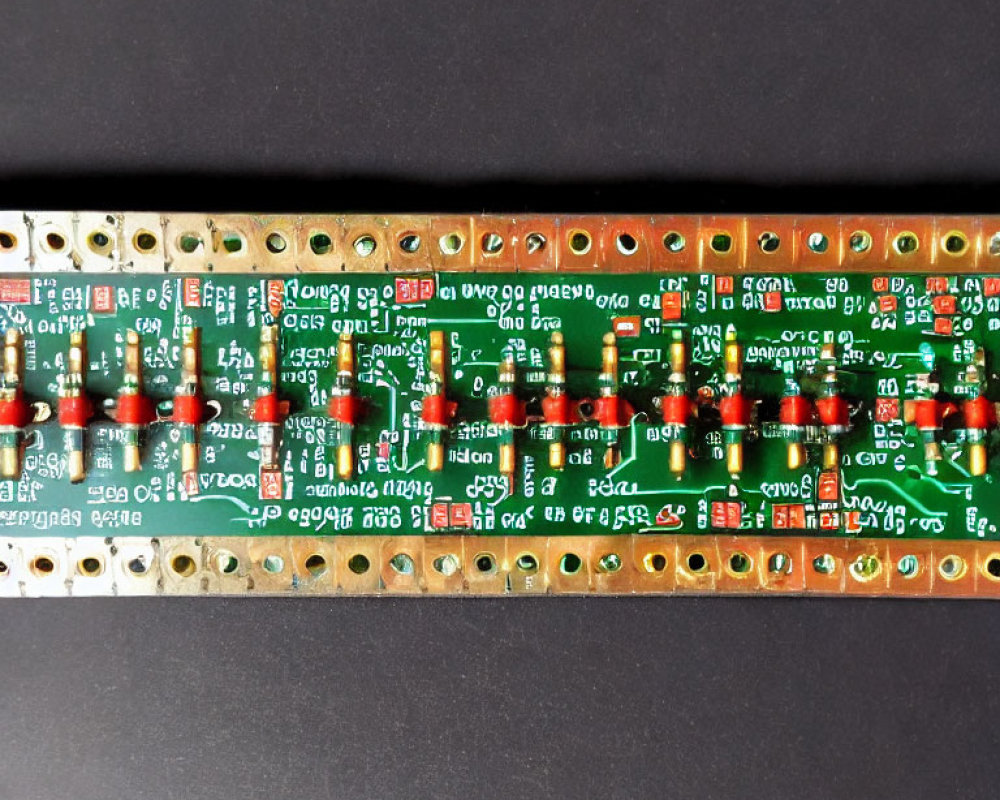 Printed Circuit Board with Electronic Components on Dark Background