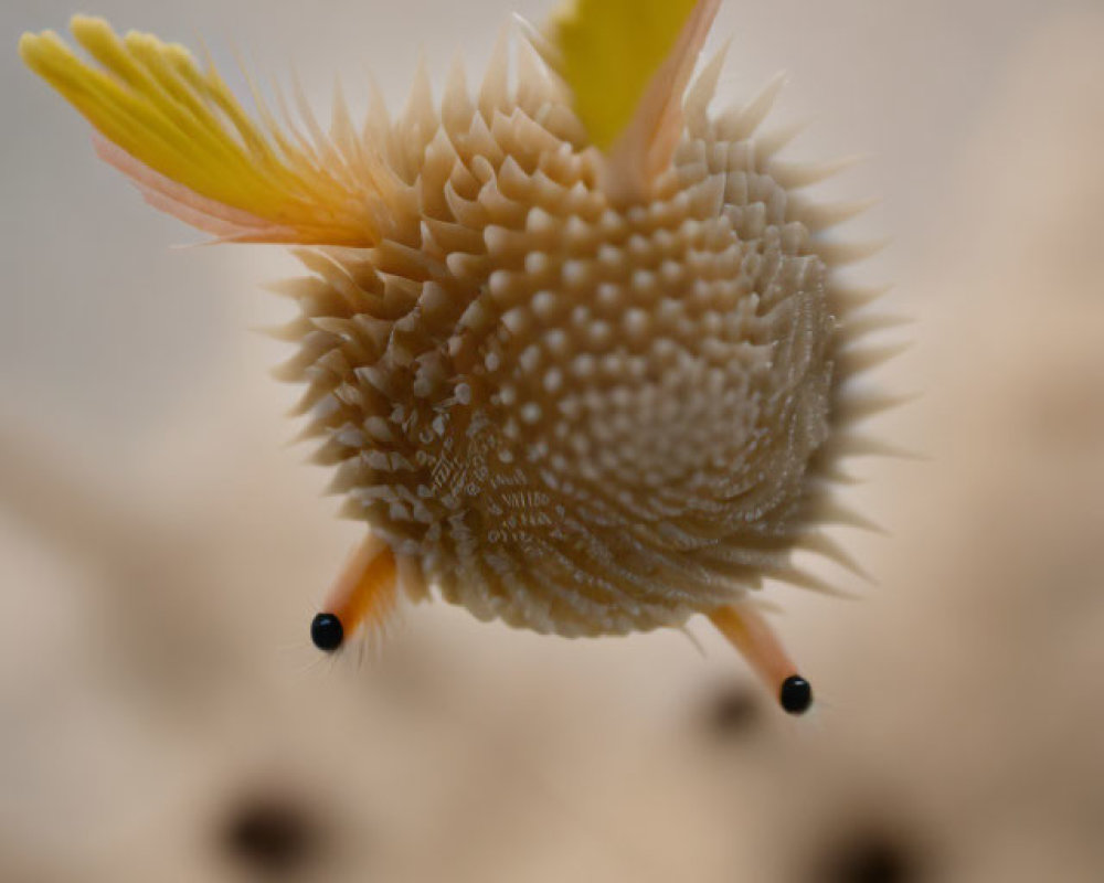 Yellow and White Nudibranch with Black-Tipped Rhinophores on Soft Background