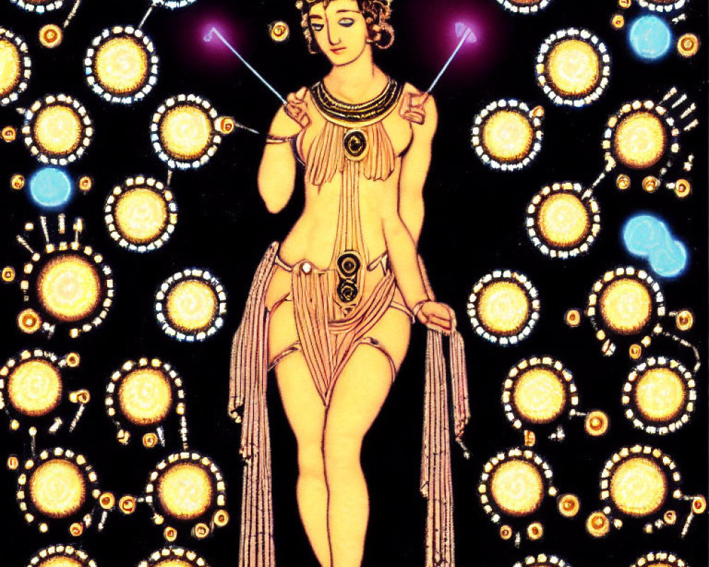 Regal figure with halo and wand in starry background