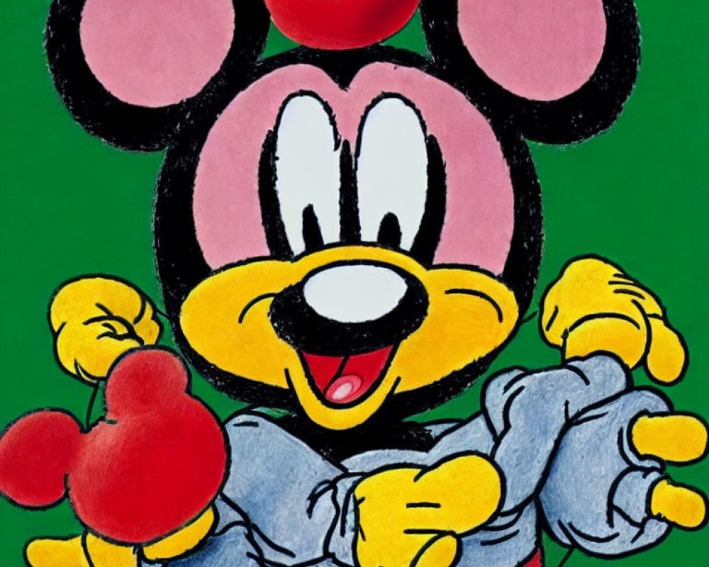 Vibrant animated mouse character with large ears and gloves on green background