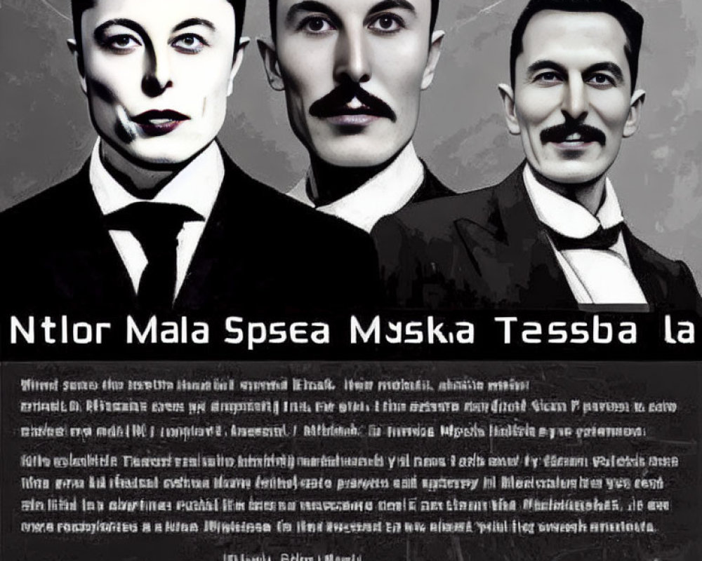 Monochromatic stylized men with mustaches on text background