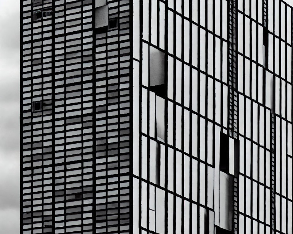 Modern building facade with monochrome geometric lines.