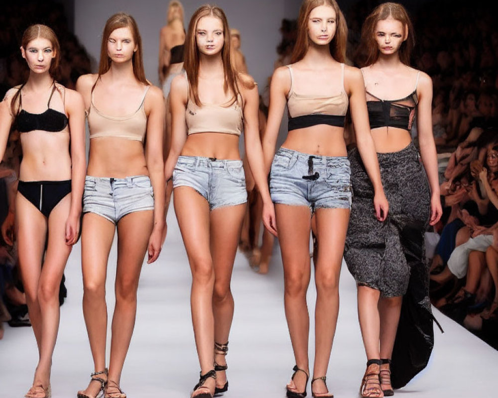 Fashion runway: Four female models in casual summer outfits