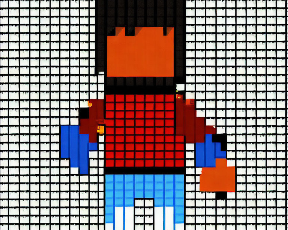 Character with Orange Hair, Blue Pants, Red Shirt on Grid Background