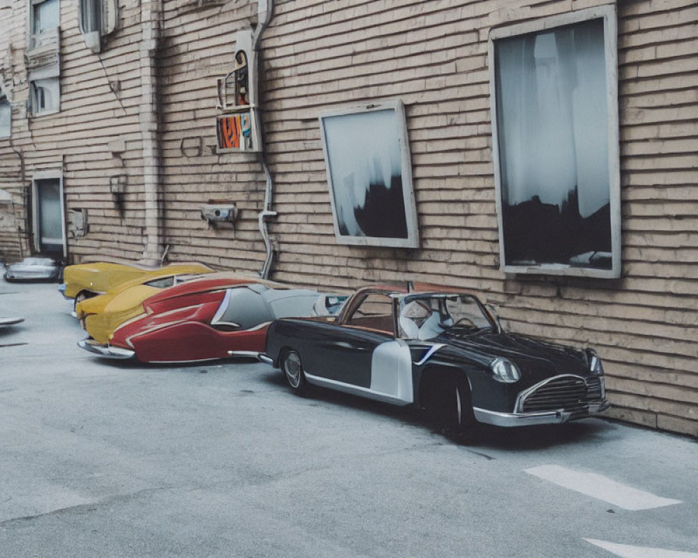 Classic Cars Parked by Wooden Building on Concrete Pavement