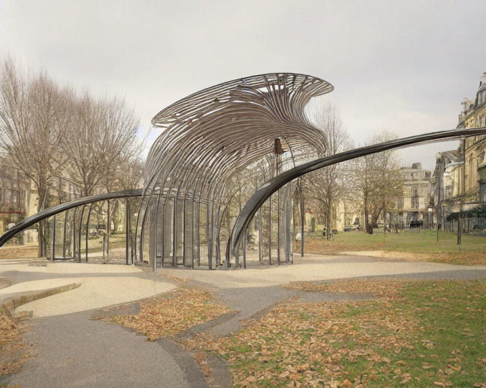 Curved Metal Pergola with Wavy Design in Park