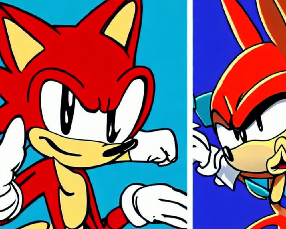 Split Illustration: Sonic and Knuckles Pointing Left and Right