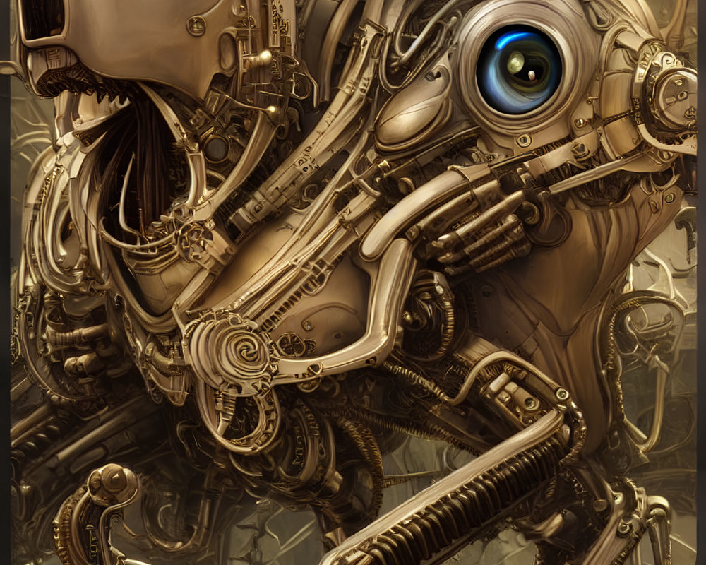 Detailed Steampunk Mechanical Horse with Gears and Eye