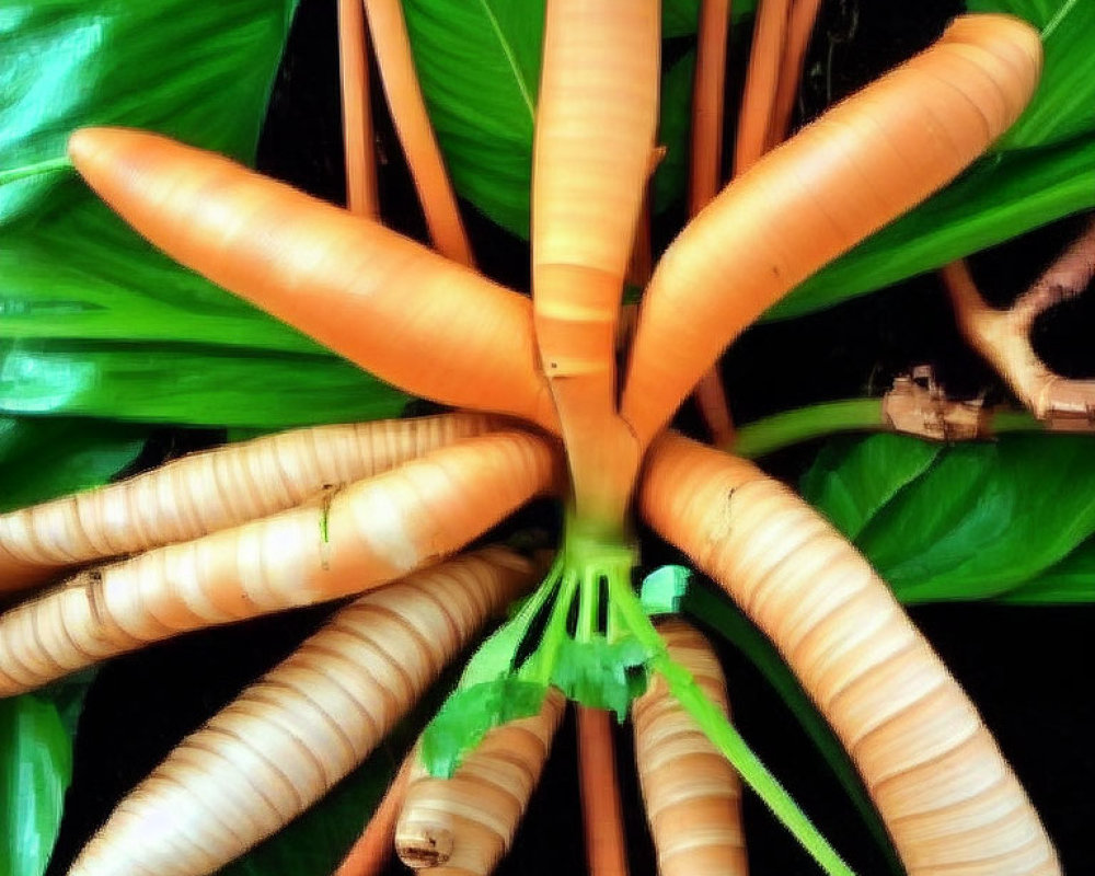 Fresh Carrots with Green Tops Arranged Radially on Dark Background