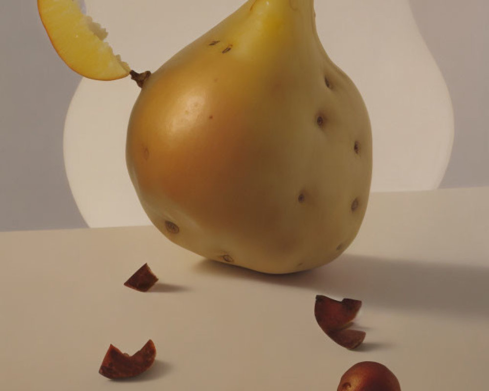 Yellow Gourd with Slice Out on Cream Background