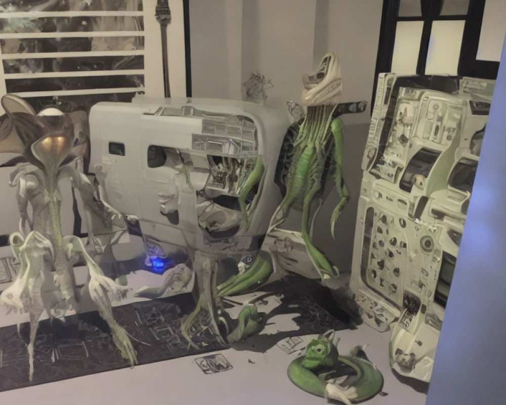 Detailed Alien Diorama with Opened Spacecraft Model