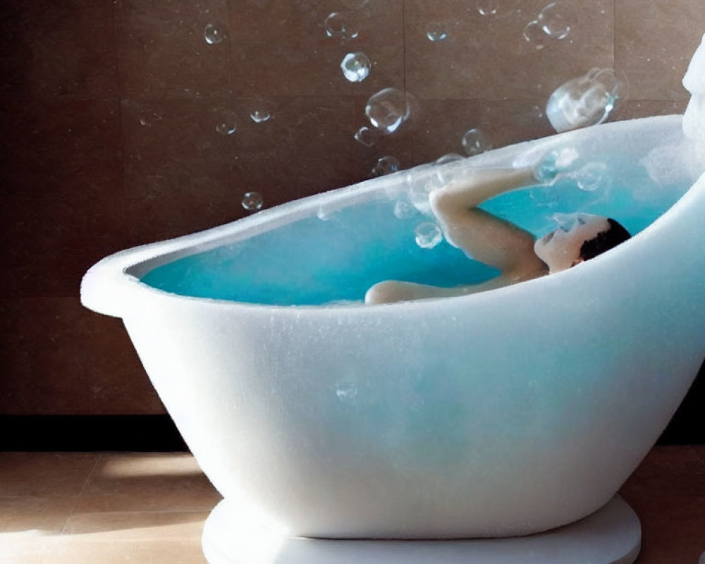 Person Relaxing in Bubble-Filled Bathtub