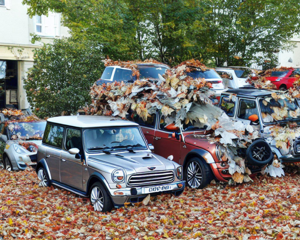 Colorful Mini Coopers in Autumn Parking Lot