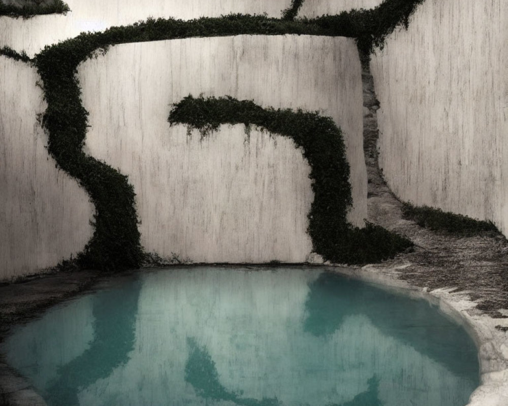 Tranquil Pond with Turquoise Water and Ivy-Covered Walls