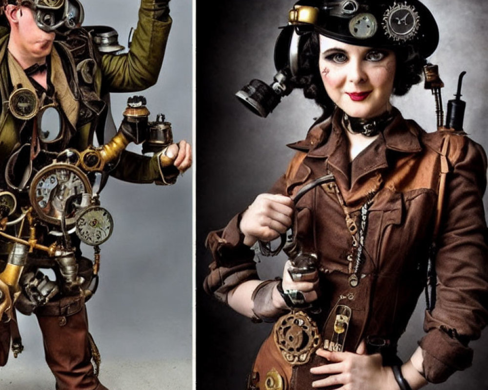 Steampunk Attired Individuals in Dynamic Poses