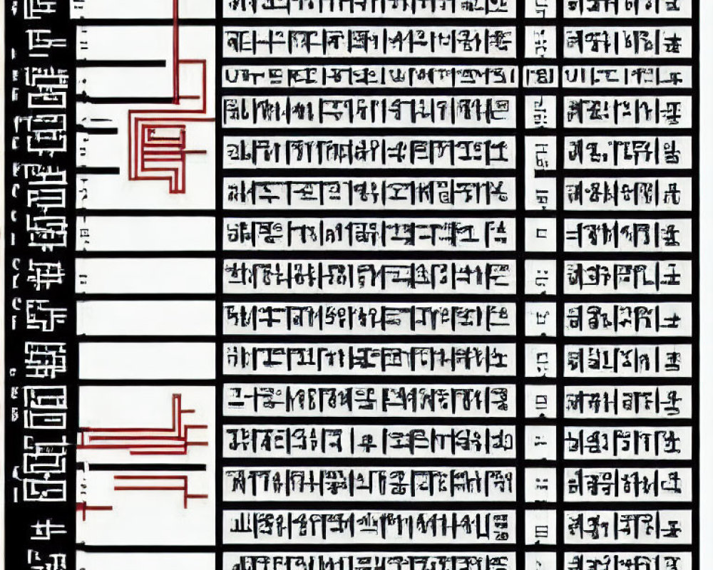 Non-Latin Script with Red Paths on White Background