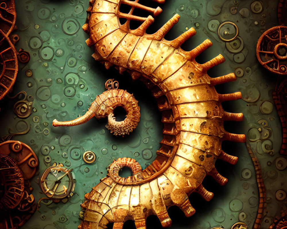 Steampunk Metallic Seahorse Art with Cog and Gear Details