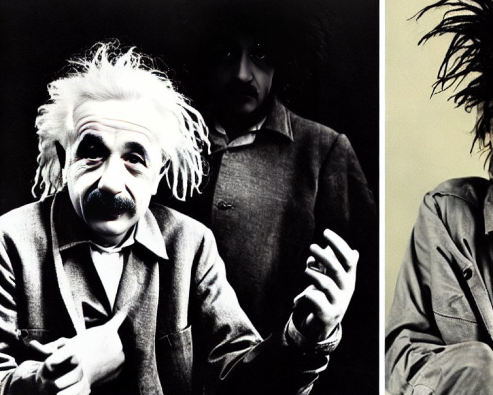 Monochrome collage of man with wild hair portraits