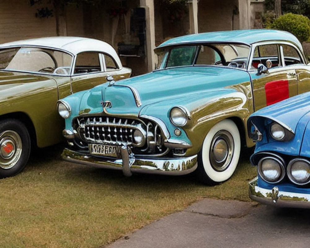 Three Classic Vintage Cars with Chrome Bumpers