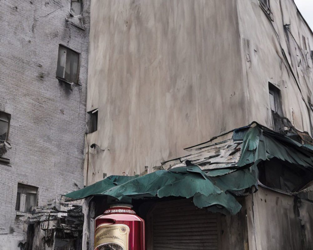 Abandoned urban building with vintage red Coca-Cola vending machine