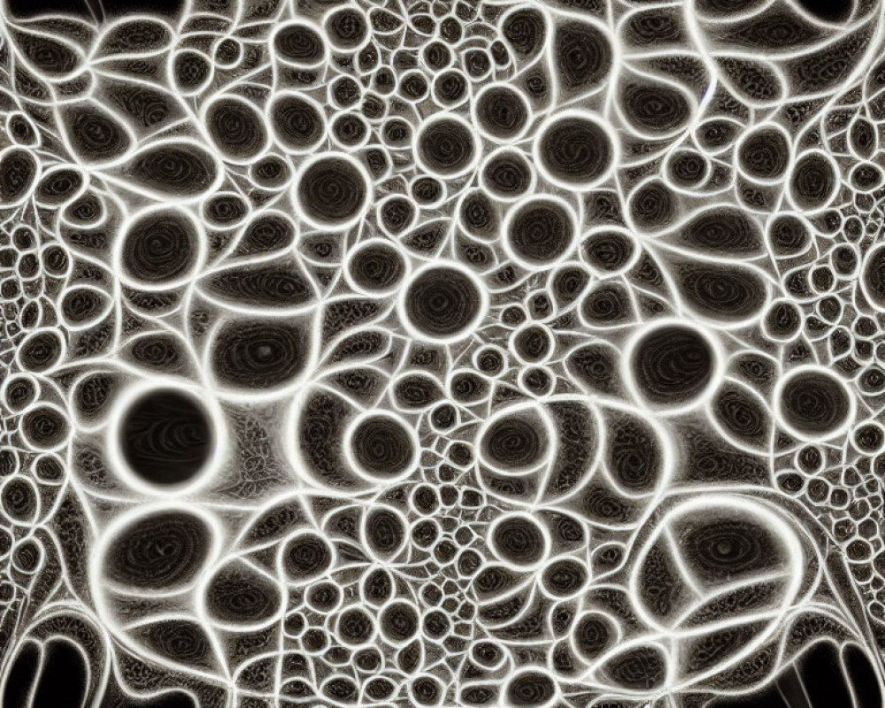 Monochrome fractal art showcasing intricate bubble-like patterns