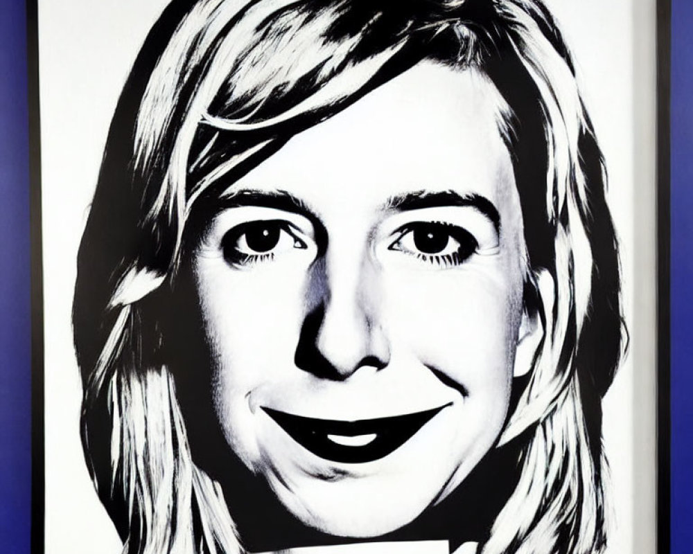 Monochromatic pop art portrait of a woman on blue background