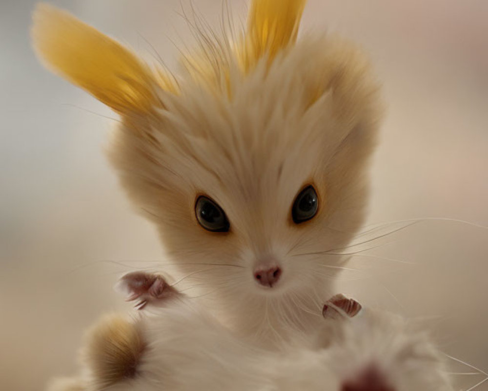 Fluffy Cat-Like Creature with Yellow Ears and Big Eyes