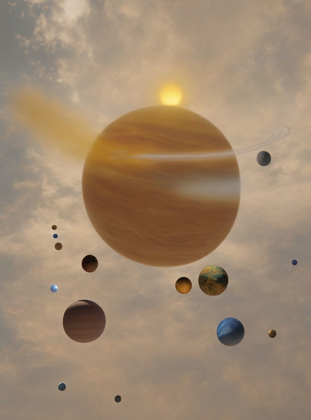 Planets and Celestial Bodies in Serene Sky