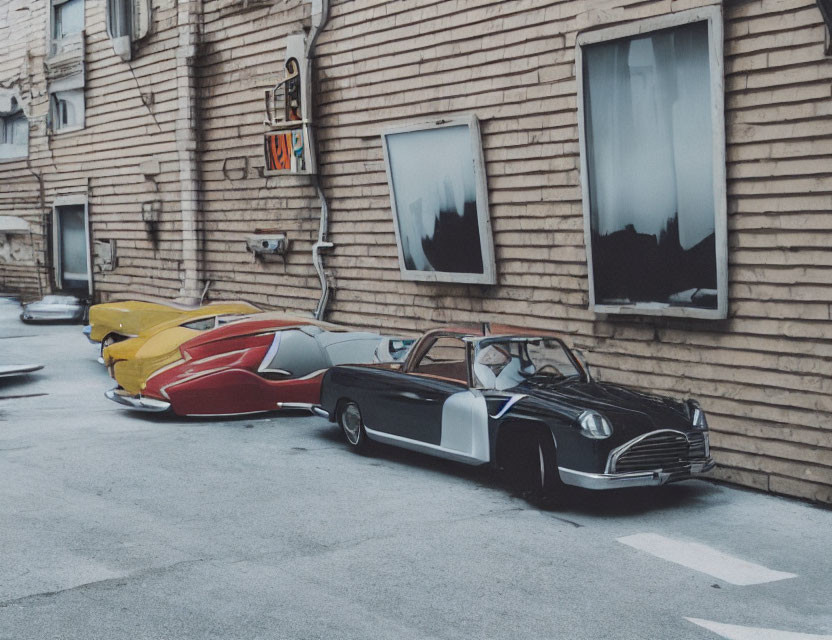 Classic Cars Parked by Wooden Building on Concrete Pavement