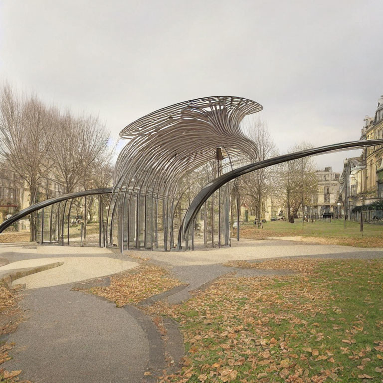 Curved Metal Pergola with Wavy Design in Park