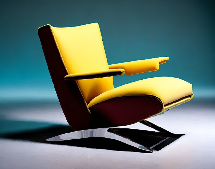 Sleek Yellow and Black Lounge Chair on Gradient Blue Background