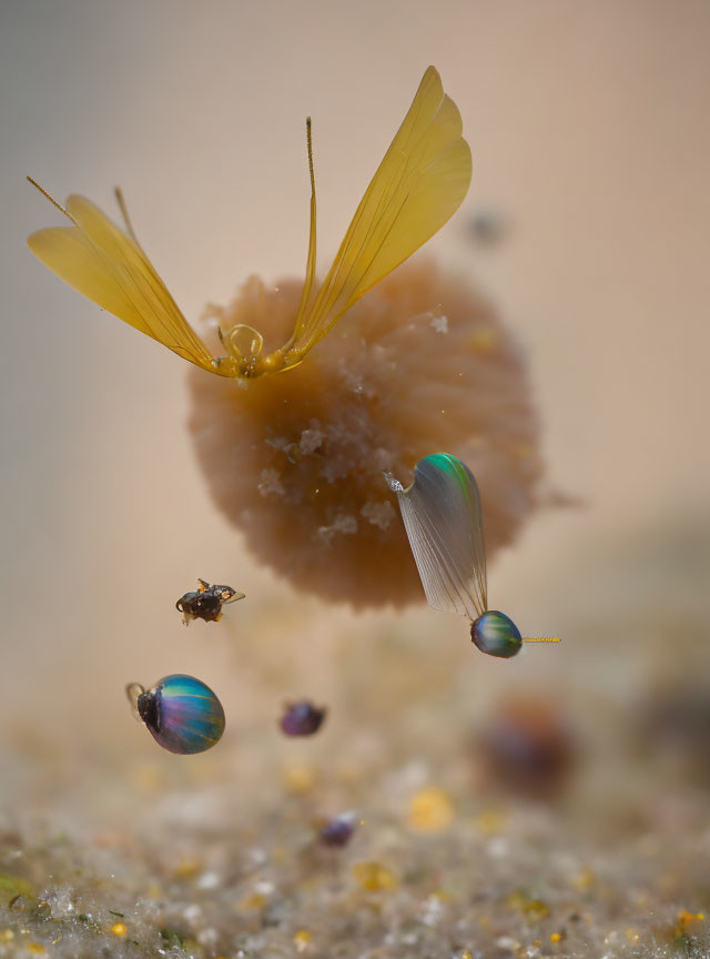 Yellow Sea Butterfly Floating Above Seabed with Iridescent Creatures