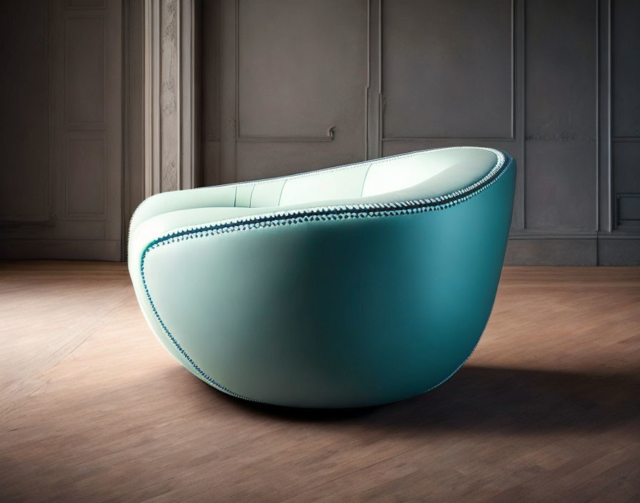 Teal Blue Armchair with Curved Design and Seam Detailing in Modern Room