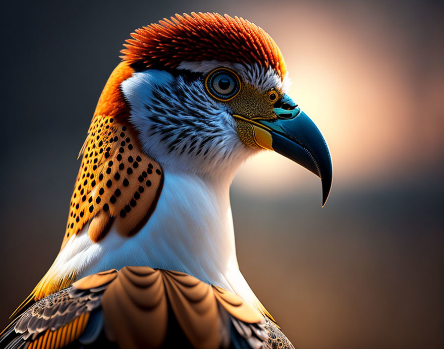 Colorful bird with intricate feathers and distinctive beak on soft background