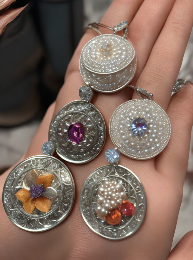 Ornate Vintage-Style Lockets with Pearls & Gemstones