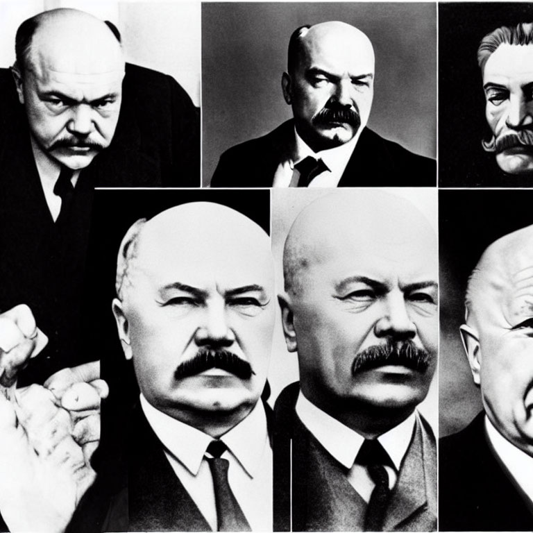 Black and White Collage of Man with Mustache in Different Expressions