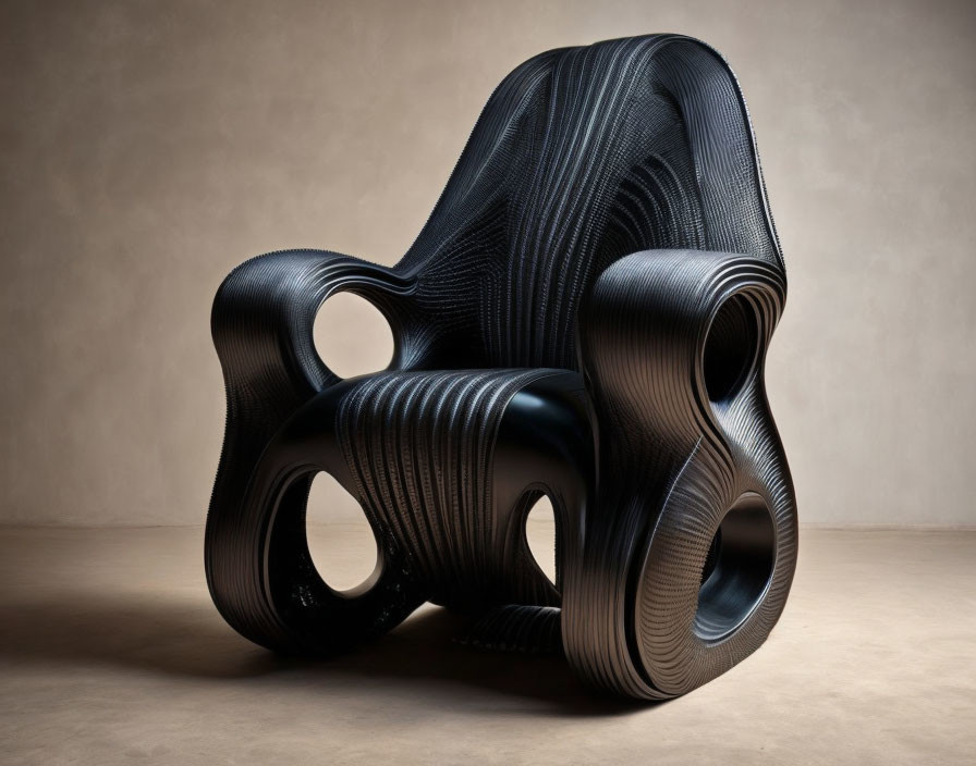 Modern Black Sculptural Chair with Flowing Lines and Curves