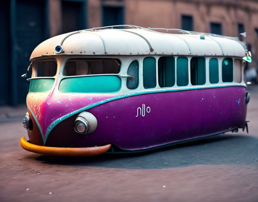 Colorful Vintage Bus with Cosmic Paint Job in Turquoise, Purple, and Pink