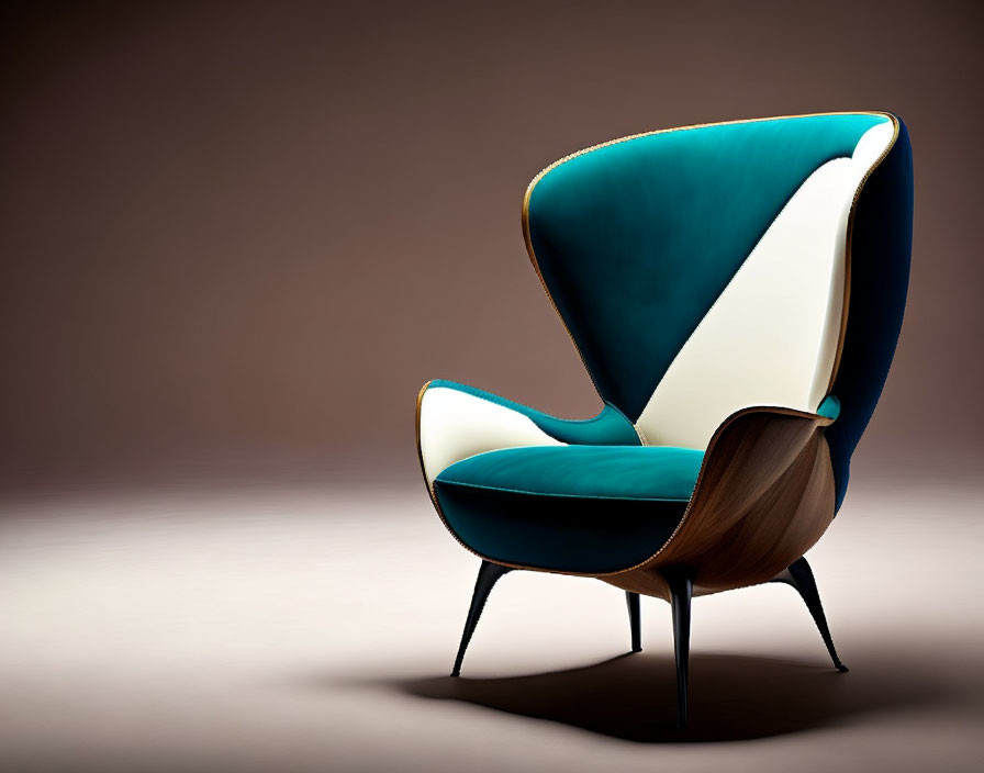 Modern Bentwood Chair with Teal Upholstery and Creamy White Interior