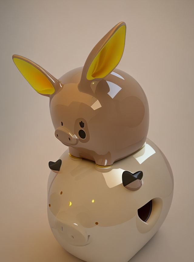 3D illustration of stacked piggy banks with golden ears & heart-shaped nostrils