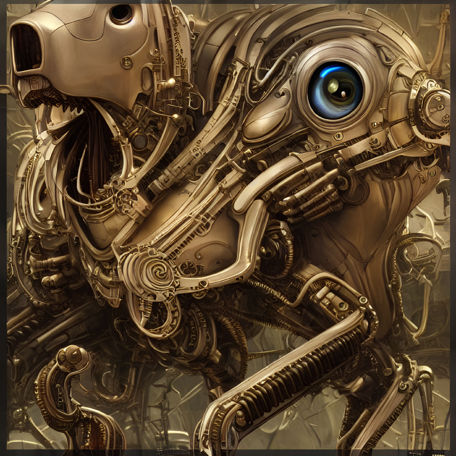 Detailed Steampunk Mechanical Horse with Gears and Eye