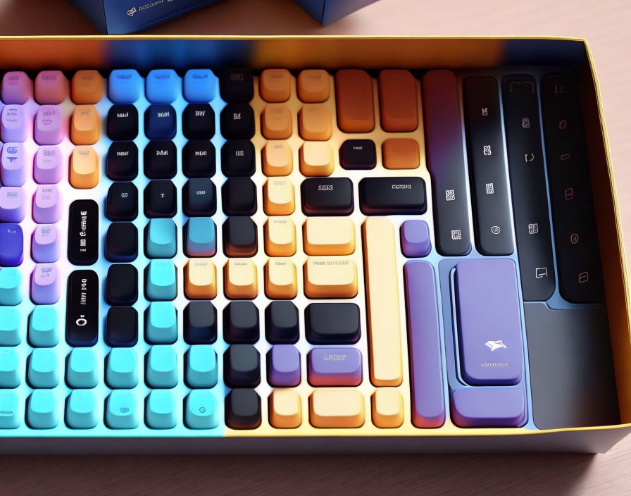 Vibrant Gradient Keycaps on Mechanical Keyboard Box Display