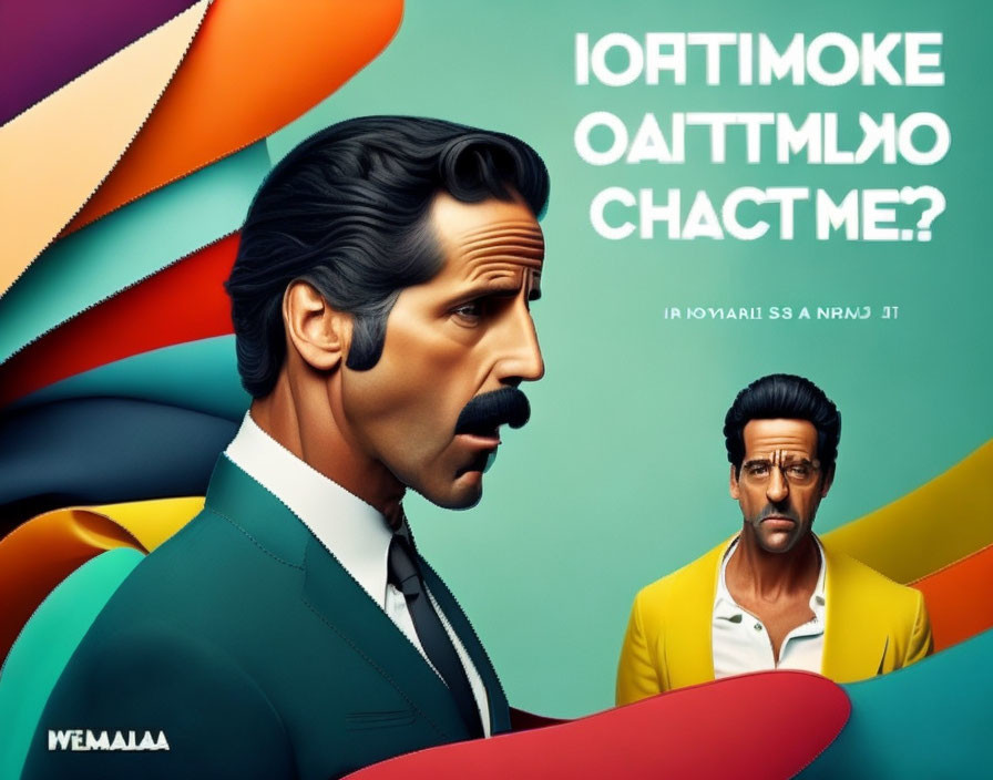 Stylized men in suit and sunglasses against colorful backdrop with Cyrillic text