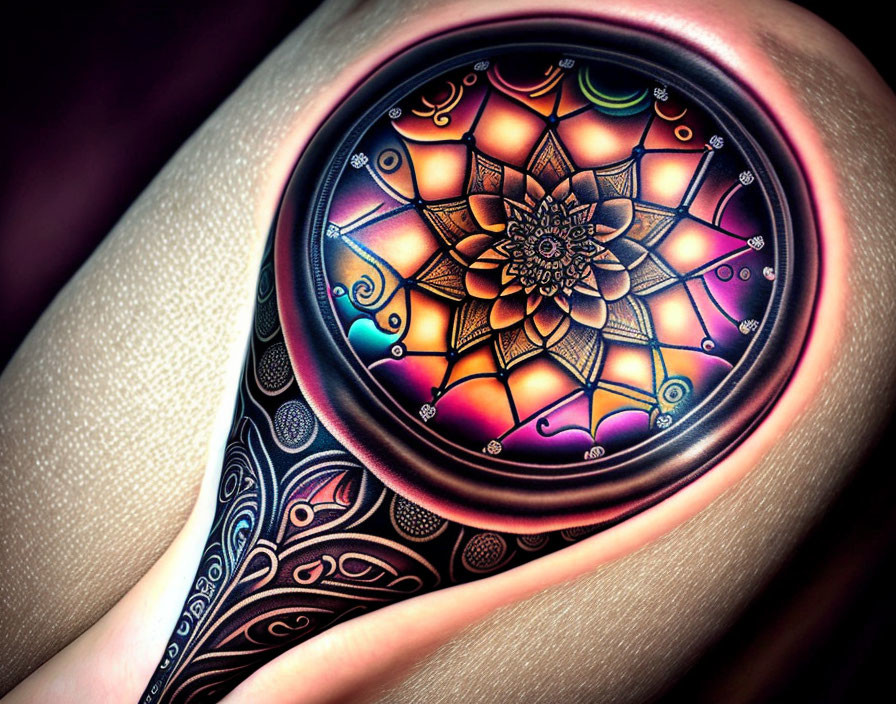 Colorful Mandala Tattoo on Shoulder with Detailed Patterns