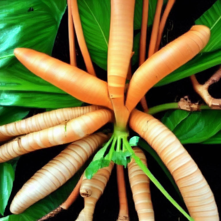 Fresh Carrots with Green Tops Arranged Radially on Dark Background