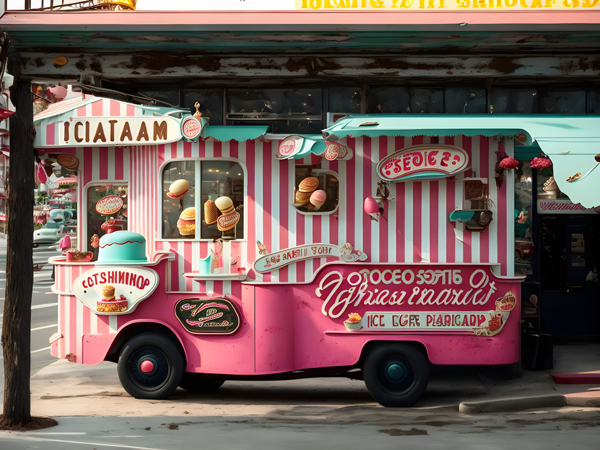 Vibrant Retro Ice Cream Truck with Colorful Stripes