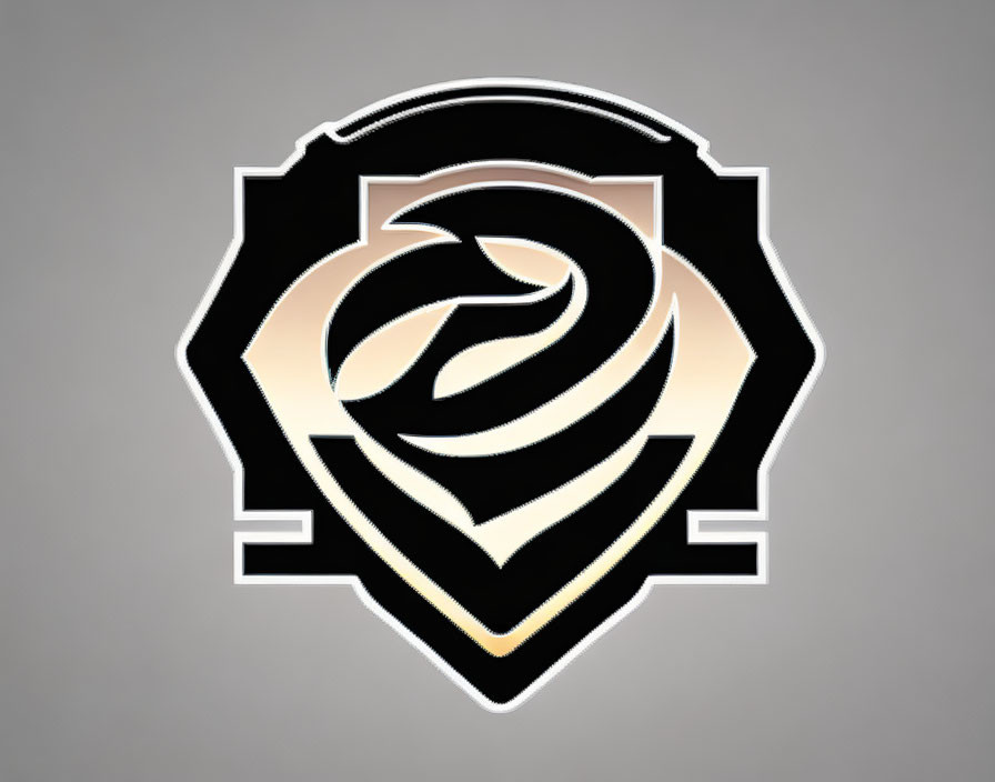 Stylized rose emblem in hexagonal border with black outlines and white to peach gradient