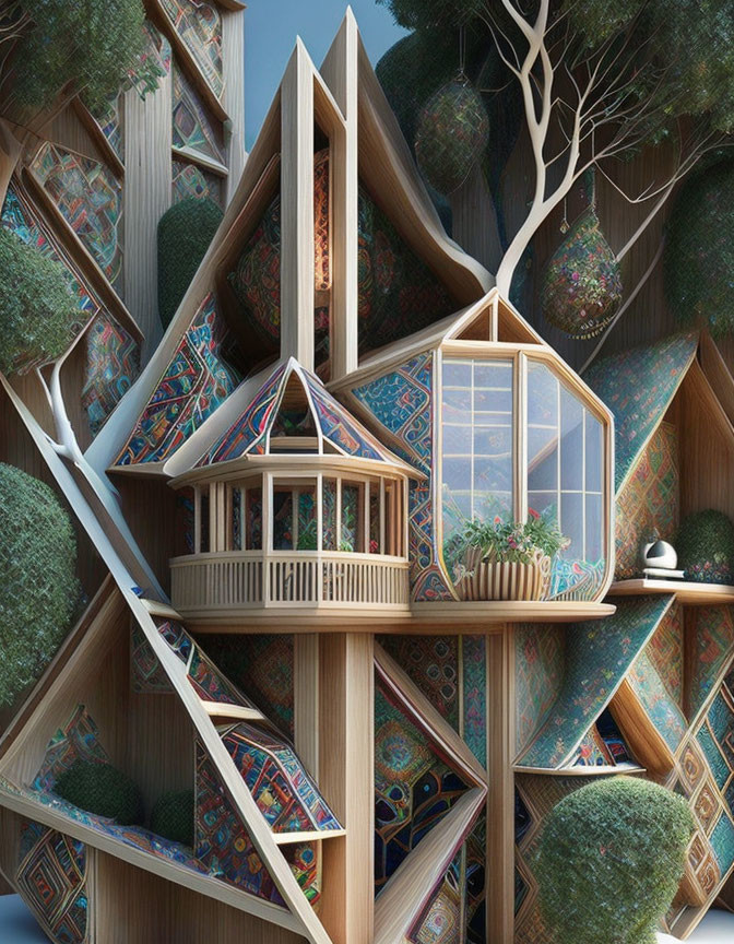 Glass Greenhouse Compartment in Treehouse-Inspired Bookshelves